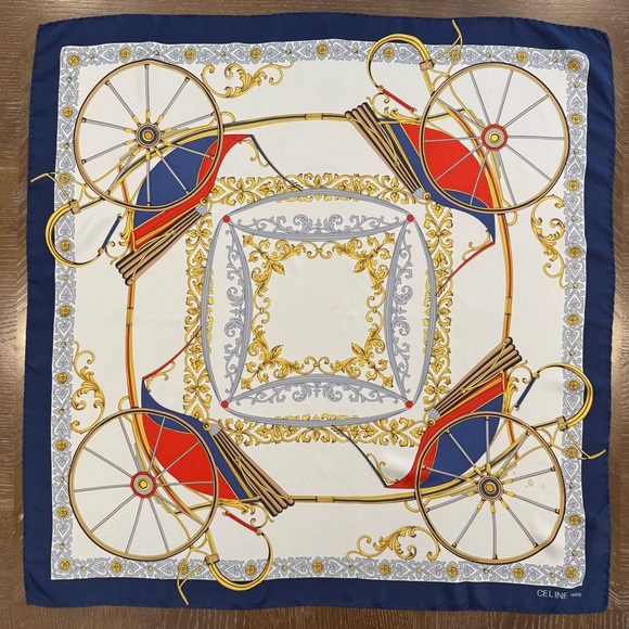 Celine Accessories - Celine Silk Scarf with Carriage and Wheel Design
